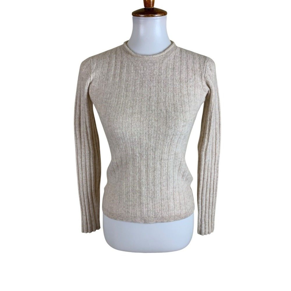 Naadam Beige 100% Cashmere Ribbed Knit Long Sleeve Sweater Small